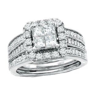 1-1/2 CT TW Princess cut Diamond Vintage style Bridal Set In 14K White Gold